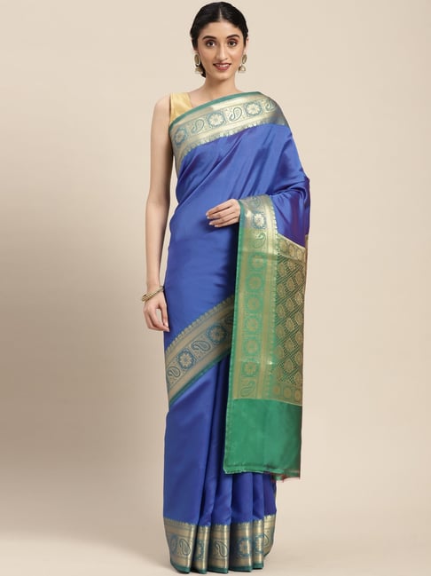 Banarasi Silk Works Blue Silk Woven Saree With Unstitched Blouse-picture-21