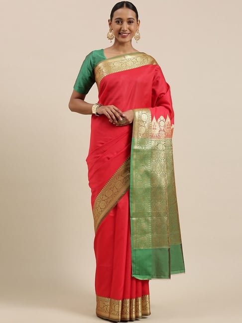 Banarasi Silk Works Red Silk Woven Saree With Unstitched Blouse-picture-40