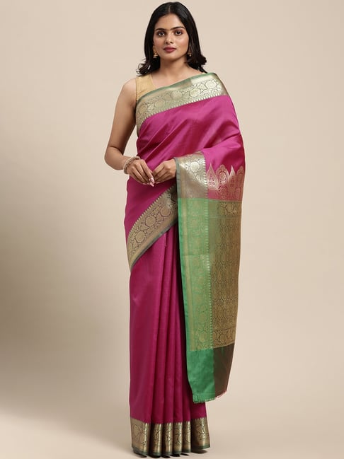 Bright Green saree with purple embossed zari with hand embroidered blo –  Shruthi's sarees