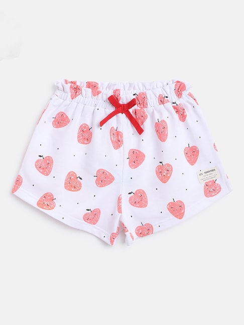 Lil Tomatoes Kids White & Red Cotton Printed Shorts