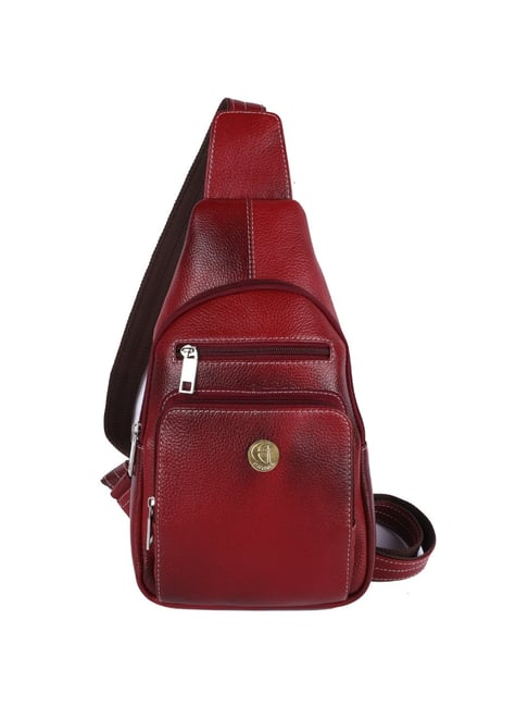 HiLEDER Maroon Textured Medium Leather 12 inch Backpack-picture-10