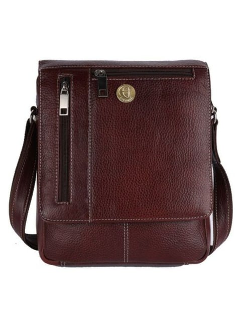 HiLEDER Brown Textured Small Leather 12 inch Cross Body Bag