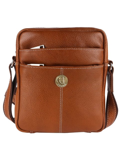 HiLEDER Tan Textured Small Leather 6.5 inch Cross Body Bag