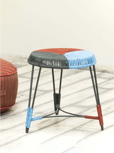 Fabindia Home Multicolour Acacia Wood Woven Yarn Roli Dining Stool-Fabindia Home-HomeFurnishing-TATA CLIQ