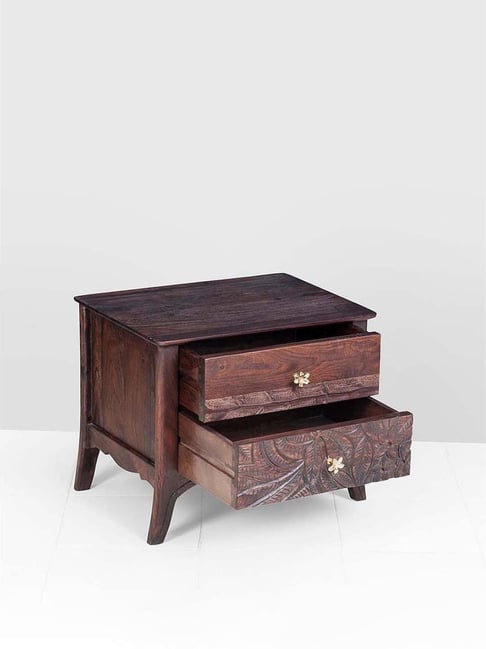 Fabindia Home Brown Sheesham Wood Textured Bedside Table with Drawer-Fabindia Home-HomeFurnishing-TATA CLIQ