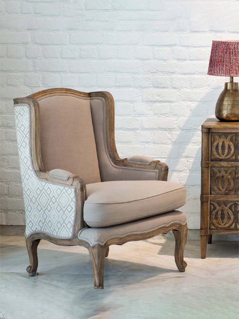 Fabindia Home Grey & Brown Mango Wood Single Seater Regis Sofa