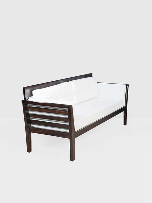 Buy Fabindia White & Brown Sheesham 3Seater Revival Sofa Set of 1 at