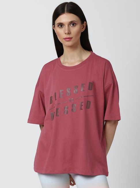Forever 21 Dusty Pink Graphic Print Oversized T-Shirt Price in India