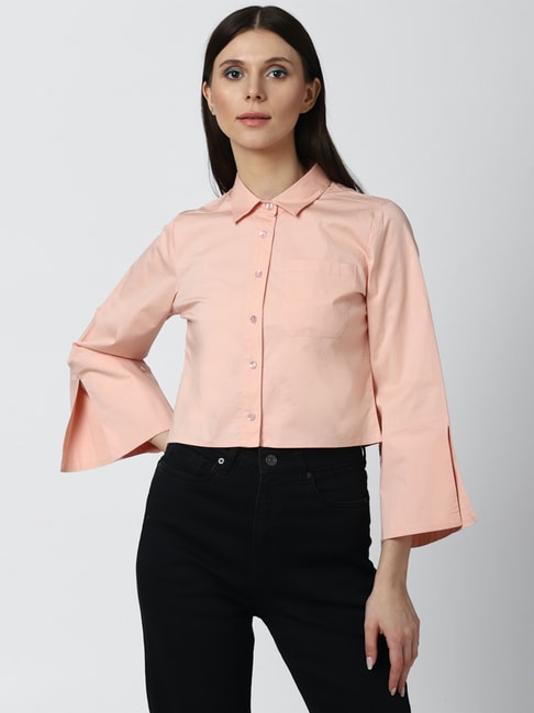 Forever 21 Peach Regular Fit Crop Shirt Price in India