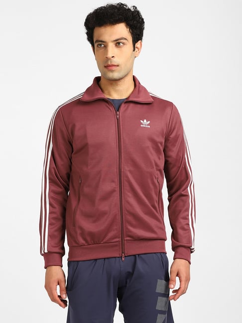 Maroon adidas track on sale jacket