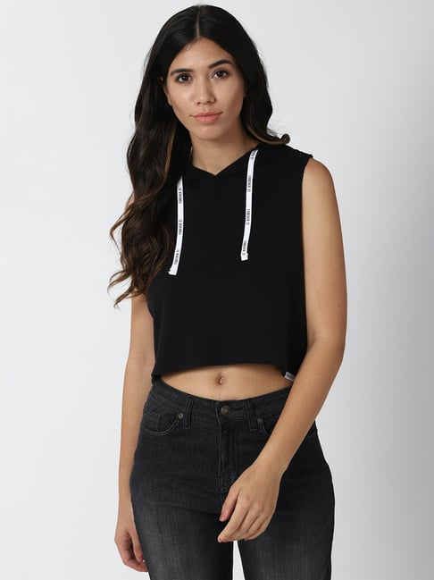 Forever 21 Dark Black Regular Fit Crop Top Price in India