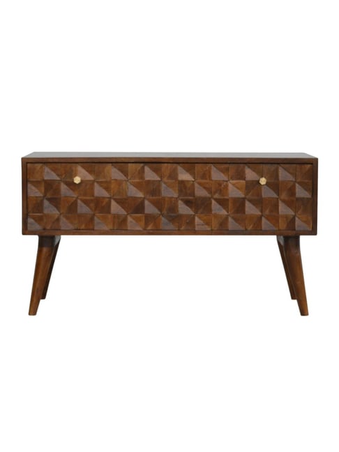 Artisan Furniture Brown Geometric Print Chestnut Diamond Carved Storage Hallway Bench Brown Finish-Artisan Furniture-HomeFurnishing-TATA CLIQ