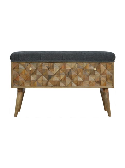 Artisan Furniture Brown Geometric Printed Diamond Carved Tweed Storage Bench-Artisan Furniture-HomeFurnishing-TATA CLIQ