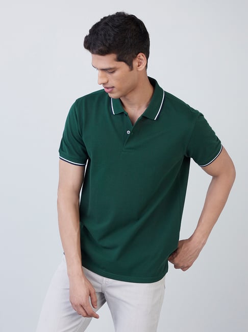 WES Casuals by Westside Emerald Green Polo Slim-Fit T-Shirt