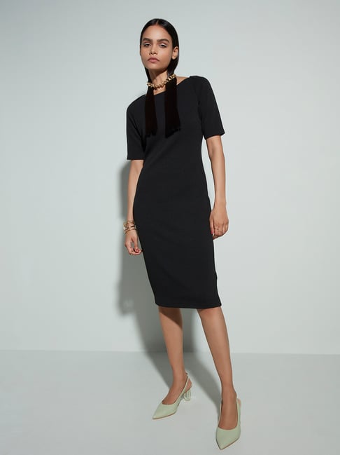 Wardrobe by Westside Black Self-Textured Dress