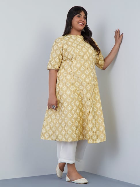 Diza Curves by Westside Yellow Ogee Print A-Line Kurta Price in India