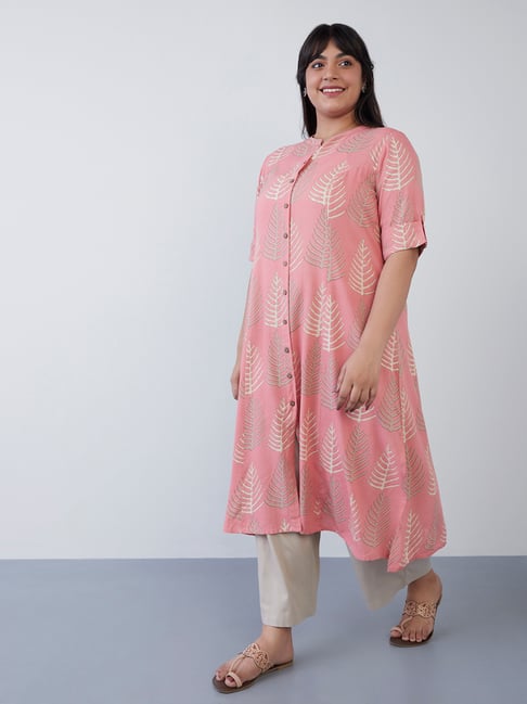 Diza Curves by Westside Pink Printed A-line Kurta Price in India