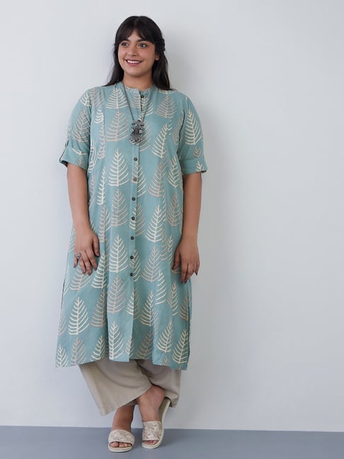 Diza Curves by Westside Light Teal Printed A-line Kurta Price in India