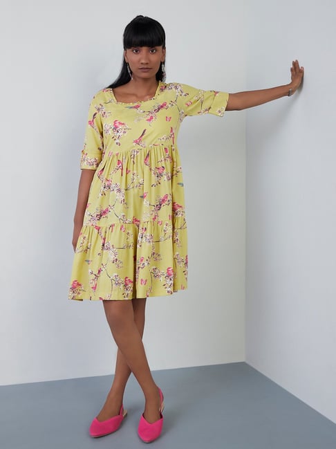 Bombay Paisley by Westside Lime Floral Design Dress Price in India