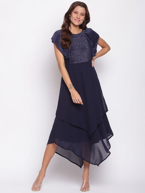 Latin Quarters Navy Textured A Line Dress Price in India