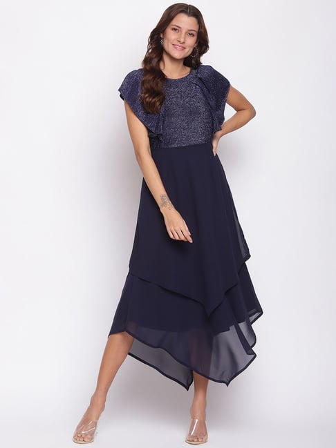 Buy Latin Quarters Navy Textured A Line Dress for Women Online @ Tata CLiQ