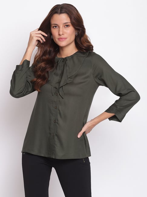 Latin Quarters Dark Olive Regular Fit Shirt Price in India