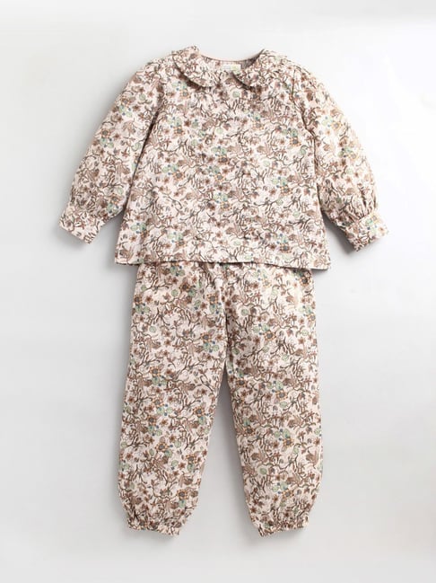 Buy SMILERA Girls Cotton Pyjama Set Nightsuit (Size: 10-11 Years, Top:Beige  with Peach,Bottom:Black) Online at Best Prices in India - JioMart.