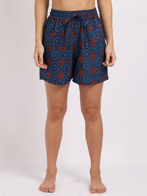 Women's Premium Floral Shorts- Blue