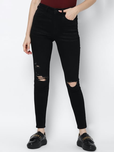 Buy American Eagle Outfitters Black Distressed Slim Fit Jeans for
