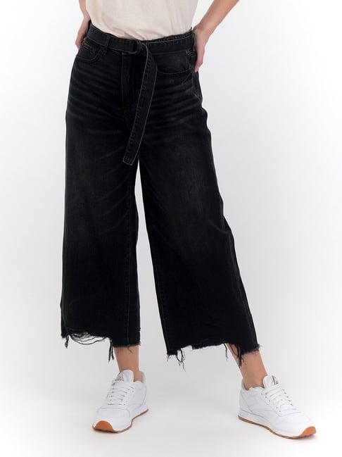American Eagle Women Black Wide Leg Crop Jean-picture-34