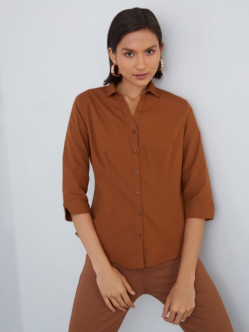 Wardrobe by Westside Tan Lucy Formal Shirt Price in India