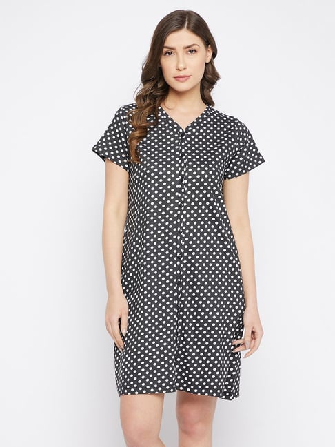 Clovia Black Polka Dot Night Dress