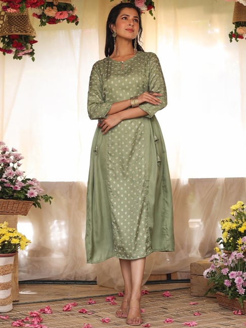 Buy SCAKHI Pista Green Embroidered A-Line Dress for Women Online @ Tata CLiQ