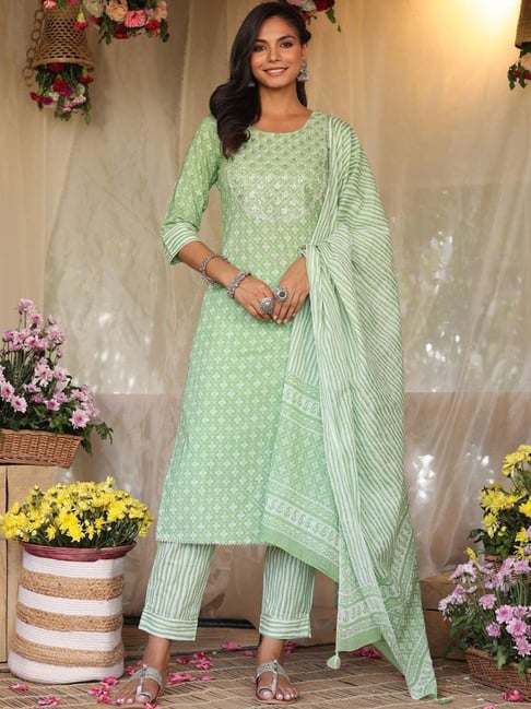 Indian Ethnic Designer Pure Cotton Bandhani Kurta With Pant And Dupatta Set