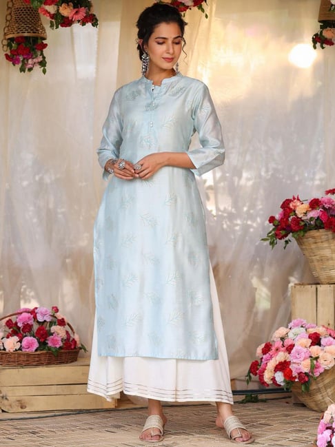 SCAKHI Blue Embroidered Straight Kurta Price in India
