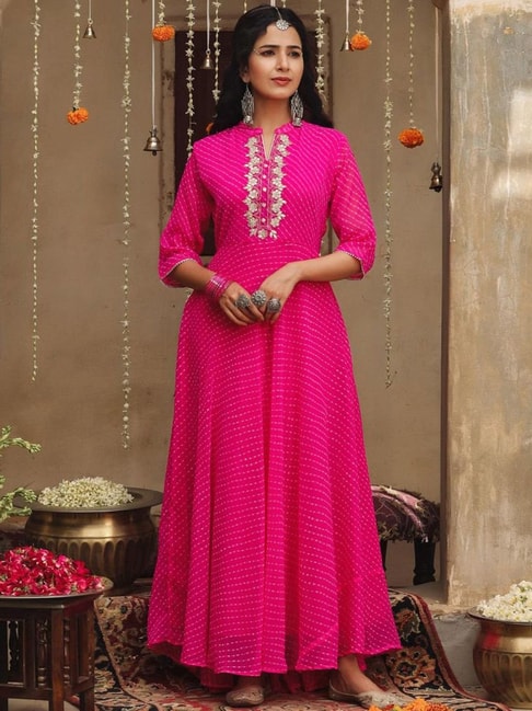 SCAKHI Pink Zari Work Anarkali Kurta Price in India