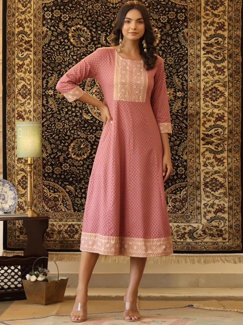 SCAKHI Pink Embellished Anarkali Kurta Price in India