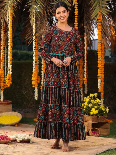 SCAKHI Black Embellished Anarkali Kurta Price in India