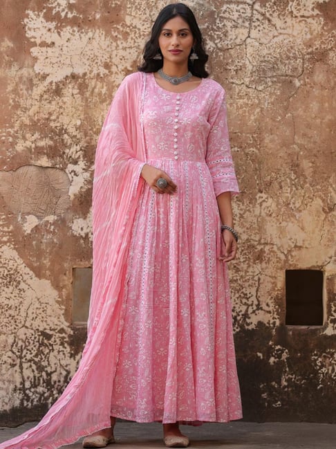 SCAKHI Pink Printed Anarkali Kurta Price in India