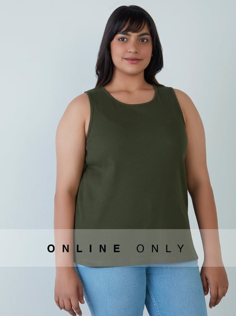 Gia Curves by Westside Olive Ribbed Tank Top Price in India