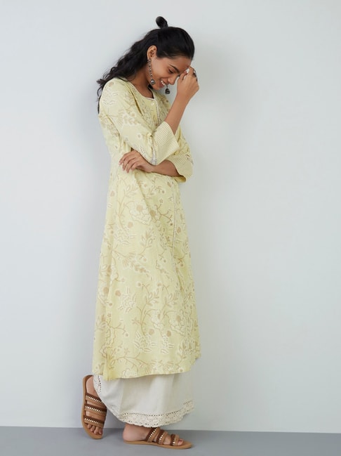 Utsa by Westside Yellow Floral-Printed A-Line Kurta Price in India