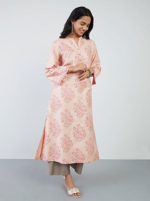 Zuba by Westside Peach Floral-Printed A-Line Kurta Price in India