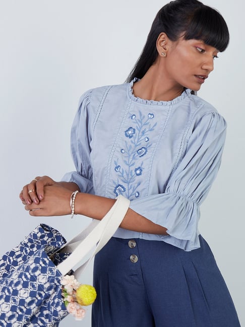 Bombay Paisley by Westside Pale Blue Embroidered Top Price in India
