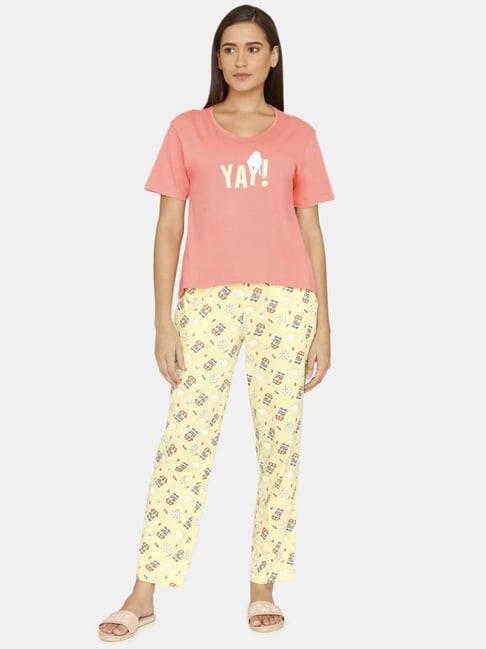 Pajama Sets Zivame Sleepwear Buy Zivame Peach Graphic Print Pajama
