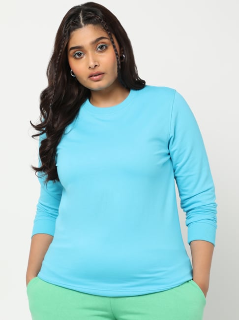 Buy Bewakoof Blue Round Neck Plus Size Sweatshirt for Women's