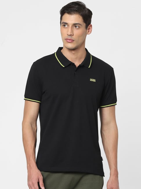 Buy Jack Jones Black Regular Fit Polo T-Shirt for Mens Online