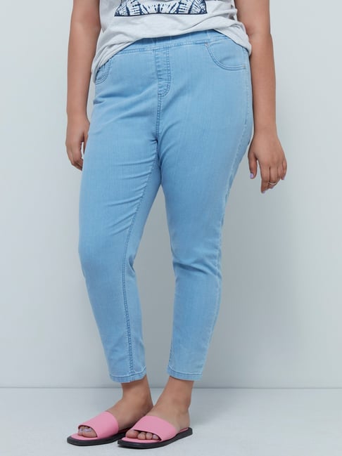 Buy Gia Curves by Westside Light Blue Cropped Jeggings for Online