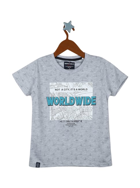 Monte Carlo Boys Grey Melange Printed T-Shirt-picture-28
