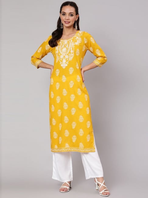 Daisy Yellow Kurta With Lace Detail-22AWLK02807-2 – Lakshita