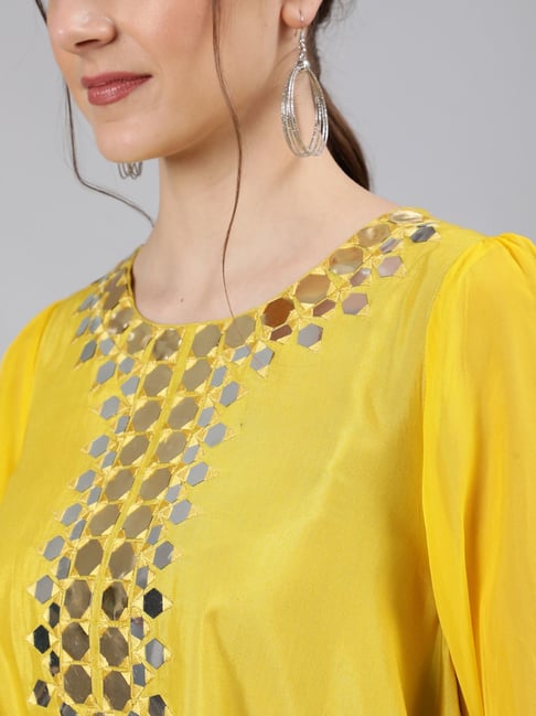 Beautiful Nayra Cut Fancy Floral Printed Rayon Festive Kurti In Yellow  Colour - KSM PRINTS - 4211730